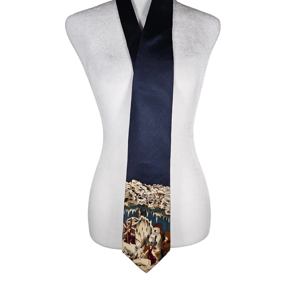 Vintage J.G. Hook Men's 100% Silk Tie‎ Blue Holiday Snowman Christmas